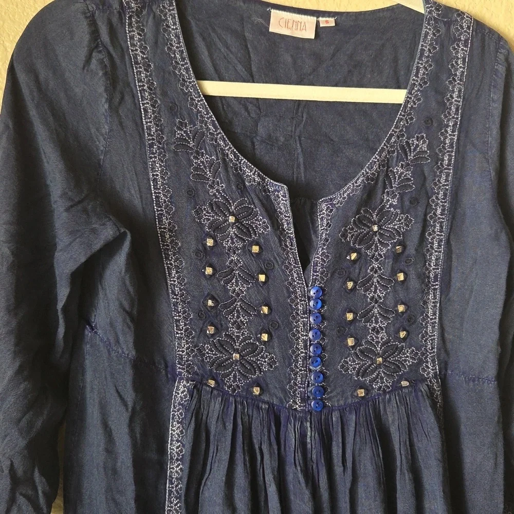 CIENNA Breese Blue Embroidered Dress,SZ S. - Picture 3 of 7
